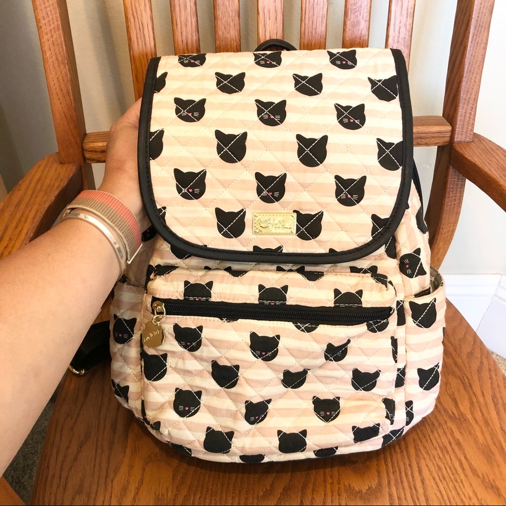 Betsey Johnson Cat Print Backpack - Black and Cream